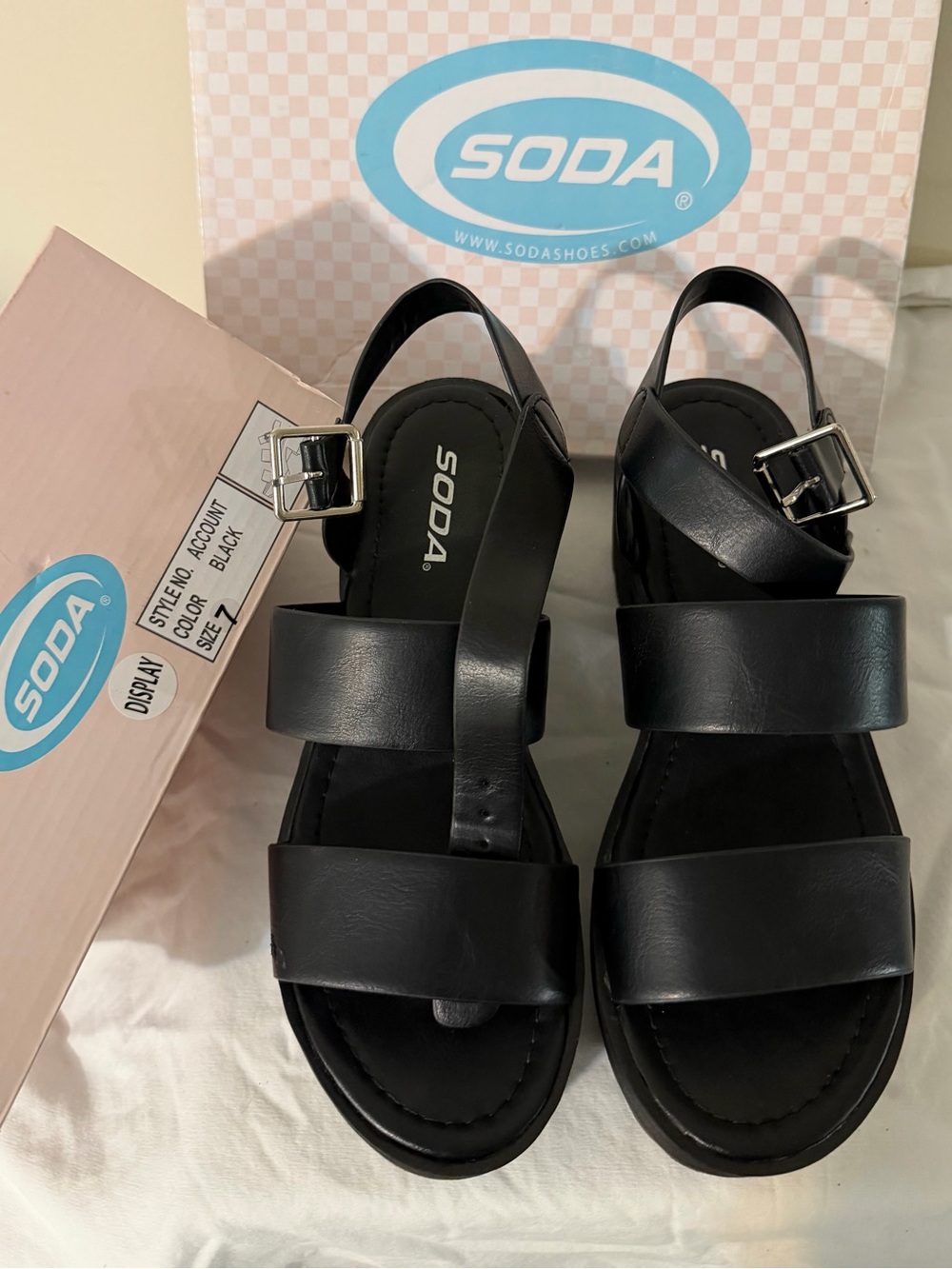 Soda Black Strappy Buckle Platform Sandals